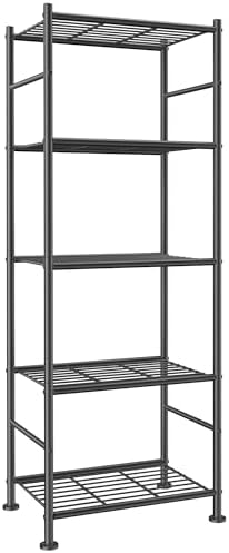 Sakugi 5-Tier Metal Storage Shelves Adjustable Feet, 18"x12"x57", Black