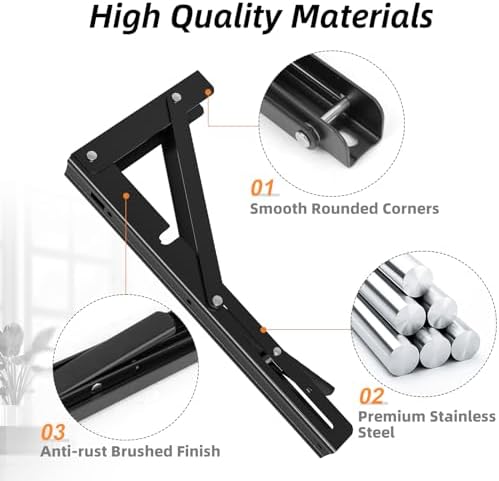 LuckIn 16 Inch Folding Shelf Brackets, Heavy Duty Collapsible Triangle Shelf Brackets for DIY, Wall Mounted Folding Shel