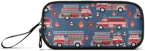 Fire Trucks Pencil Case Box Boys Girls Large Pencil Pouch with Zipper Compartments Big Capacity Stationery Pen Bag Organizer for Kids Teens Adults School Office