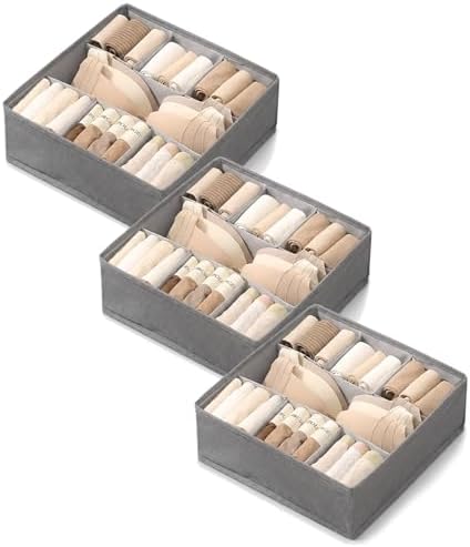 Foldable Drawer Organizer Dividers Linen Fabric Sock Drawer Organizer 3 in 1 Underwear Storage Bins Bedroom Organization