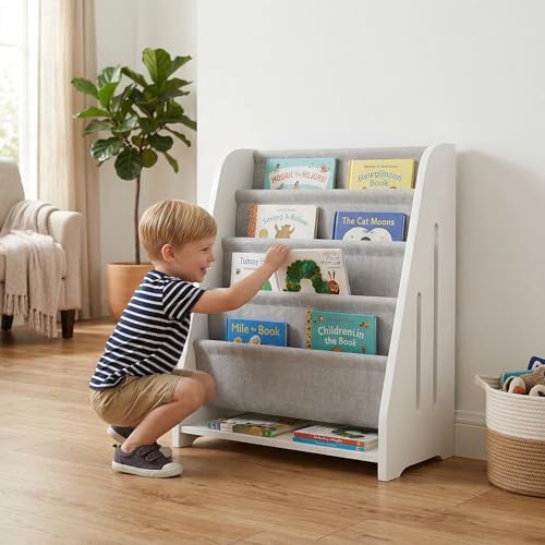 Perugina Wood Kids Bookshelf Fabric 5Tier,White Color