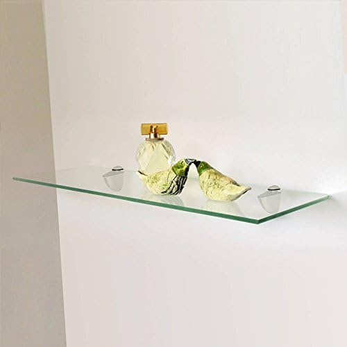 Floating Glass Shelf, 4-3/4"x21" Inch-3/8 Inch Thick Tempered Glass Shelf with 2 Free Chrome Brackets and Screws For Bat