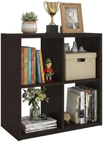 WannabeMyself【2026 Wooden Thick Frame】 4 Cube Storage Organizer with Anti-Tipping Kits, Reversible Open Back Book Shelf,