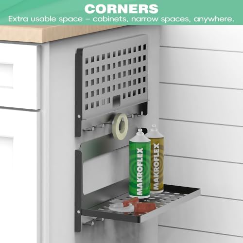 Router Shelf with Hooks & Magnetic Catch - Wall Mount Folding Shelf