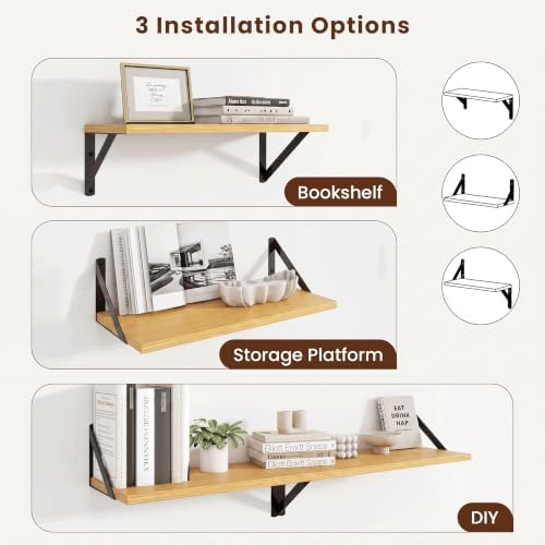 Axeman 18 Inch Floating Shelves, 8 Inch Deep Oak Wall Shelves Set of 2