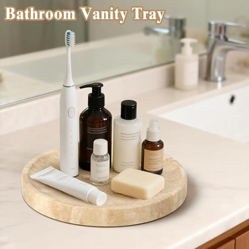 Natural Travertine Vanity Tray - Decorative Stone Marble Tray for Bathroom Countertop, Elegant Organizer for Home Decor,