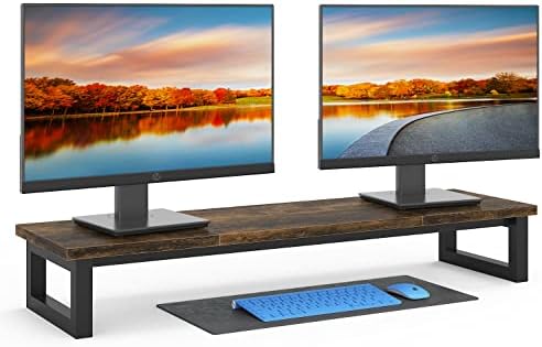 YAOHUOO Dual Monitor Stand Riser, 39Inch Large Monitor Stands for 2 Monitors, Computer Monitor Stand, Wooden Desktop Ora