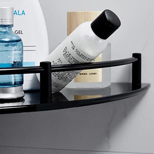 Glass Bathroom Shelf with Rustproof Rail, Black Corner Shower Shelf
