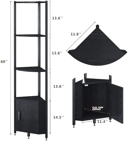 Corner Shelf with Storage, LED Lights 6-Tier Corner Bookshelf, 66'' Organizer Book Shelf Shelves Steel Frame Display Sta