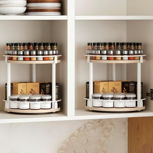YATINEY Lazy Susan Organizer, Rotating Spice Rack, 2 Tier Spice Turntable Organizer, Industrial Turntable Spice Holder, 