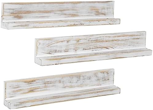 MyGift Whitewashed Wood Challenge Coin Holder, Wall Rack Set of 3