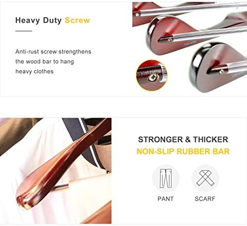 TOPIA HANGER Set of 6 Luxury Mahogany Wooden Coat Hangers, Premium Wood Suit Hangers, Glossy Finish with Extra-Wide Shoulder, Thicker Chrome Hooks & Anti-Slip Bar CT02M