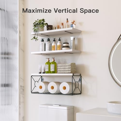 Amada Bathroom Shelves with Storage Basket, Set of 3, White