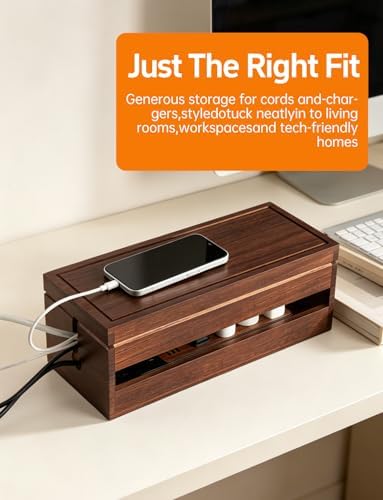 Wood Cable Management Box, Wire Organizer & Cable Hider Box with Lid, Power Strip Protector Boxs for Desk, Floor, Home, 