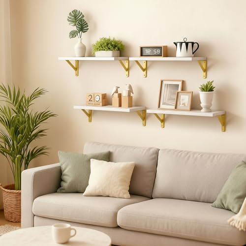 Fixwal Wall Floating Shelves for Home Decor (White, Set of 4, 16.5 Inch)