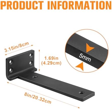 Black Floating Shelf Brackets 8 inch 10 Pack L Brackets for Floating Shelves Metal Heavy Duty Shelf Bracket for DIY Shel
