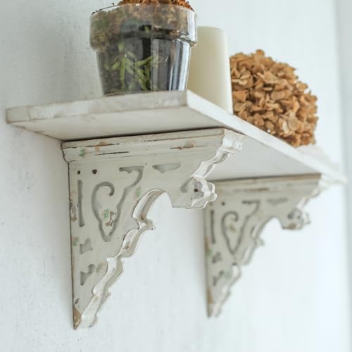 BIG FORTUNE Set of 2 Corbels for Shelves Wood Corbels Decorative L7.2X W3.1x H7.8 Inches Shelf Brackets Wooden Vintage S
