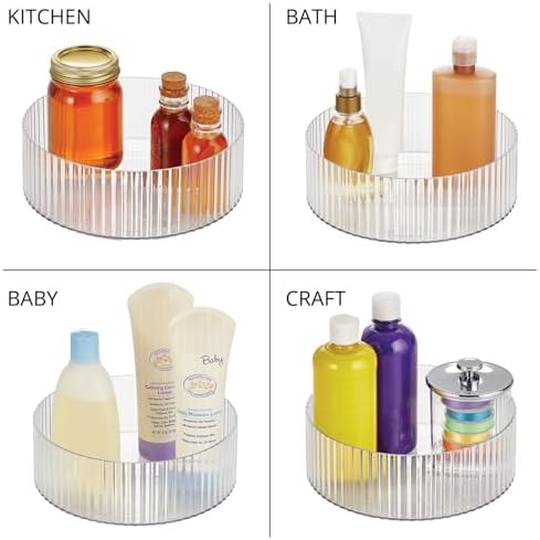 mDesign Fluted Lazy Susan Turntable Plastic Spinner for Kitchen and Bathroom Cabinet, Cupboard, Countertop Organizing, R