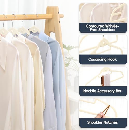 Velvet Stackable Hangers 50 Pack Space Saving Cascading Hook Ivory