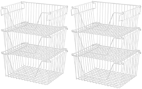 Slideep 14'' Large Metal Wire Storage Organizer Bin Basket Farmhouse Decor Stackable Storage Organizer for Pantry Home B