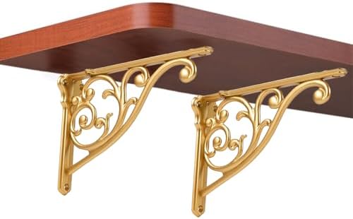 Heavy Duty Solid Stand,6 Inch 4 Pack Antique Gold,Right Angle Wall Panel Support Bracket,Decorative Shelf Bracket,Heavy 