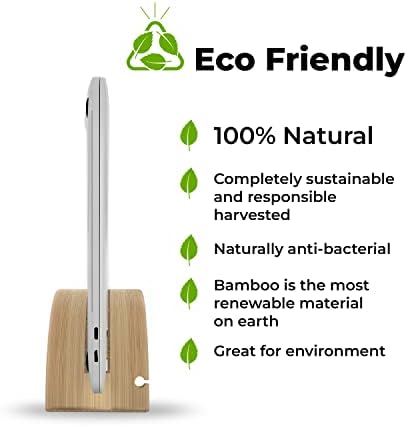 Kothar Wood Vertical Laptop Stand for Desk, Natural Bamboo, Space-Saving Desktop Dock for Apple MacBook, Microsoft Surfa