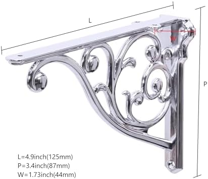 Ornate Decorative Shelf Brackets 5x3.5 inch Small Wall Mounted Shelving Bracket 4 Pack Polished Chrome Vintage Shelf Bra