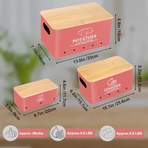 Kitchen Vegetable Storage Set of 3, Metal Onion Garlic Potato Storage Set, Kitchen Canisters Vegetable Keeper Containers