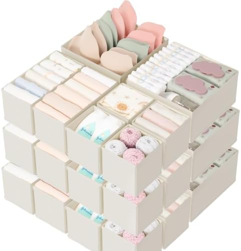 Criusia Drawer Organizer 18-Piece Set, Dresser Organizer for Baby Clothes, Foldable Closet Storage & Drawer Dividers for