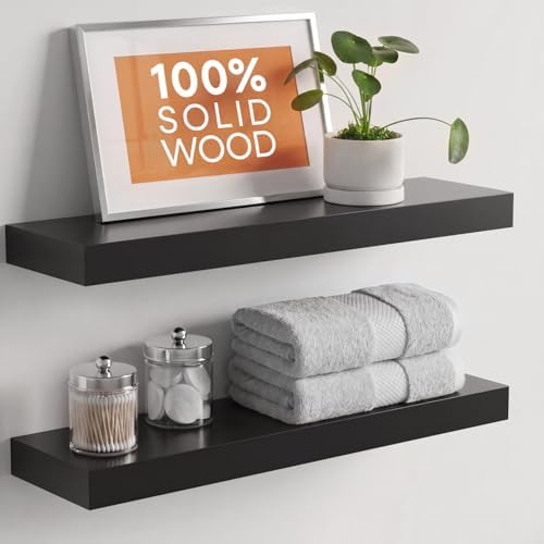 Homeforia 24 Inch Floating Shelves, High-End Solid Pine Wood, Set of 4