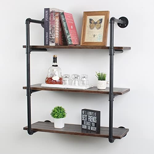 MBQQ Industrial Retro Pipe Shelf 30in 3 Tier Wall Mounted,Rustic Floating Shelves,Farmhouse Kitchen Bar Shelving,Home De