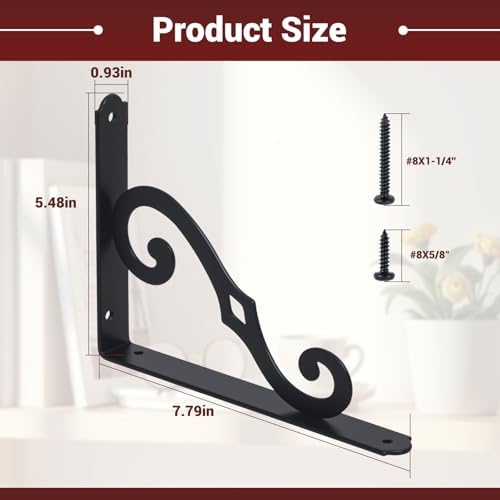 HOME MASTER HARDWARE Decorative Shelf Brackets, 8x5.5 inch, Black, 10 Pack