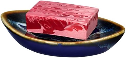 Ceramic Soap Dish with Self Draining Tray for Bar Soap, Bathroom, Kitchen (Blue No.2)