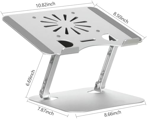 Adjustable Laptop Stand with Cooling Fan, Aluminium Alloy Multi-Angle Computer Holder for Desk, Portable Notebook Metal 
