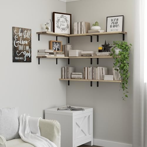 DOLLFIO Floating Wall Shelves, Decor & Storage, Rustic Brown, 16.5'', 8Pcs