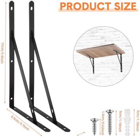 Nuogo 40 Pcs 6" L X 4" H Metal Shelf Brackets L Shape Bulk with Hardware
