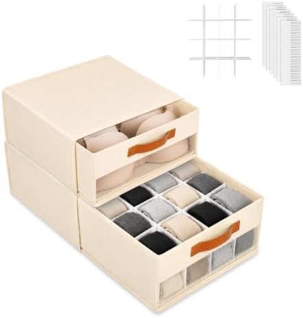Minimalist Home DIY Underwear Drawer Organizer-Dustproof Sock Organizer with 6pcs Drawer Divider Adjustable Cream White 