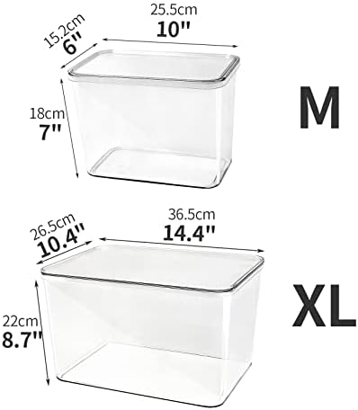 Storage Boxes, 5 Packs Transparent Food Organizer, Stackable Lidded Storage Bins (3 XL + 2M)
