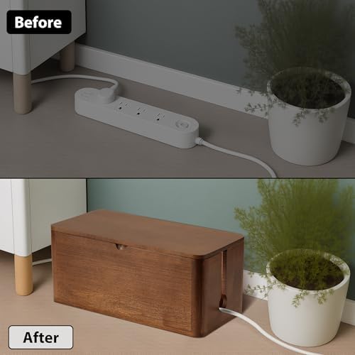 ZhiYo Wood Cable Management Box, Large Cord Organizer Box for Power Strip