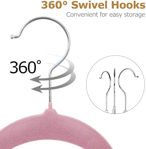 SUPER DEAL Velvet Hangers 100 Pack, Premium Clothes Hanger Slim Non-Slip Notched for Suit Coat Pants Dress, 360 Degree Swivel Space Saving Heavy Duty for Closet, Pink