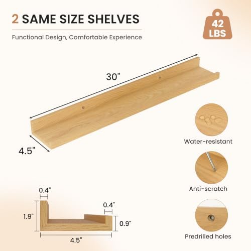 Dreamland Picture Ledge Shelf for Wall, Floating Shelves Set of 2,30 inch Long Floating Shelves with Lip for Living Room