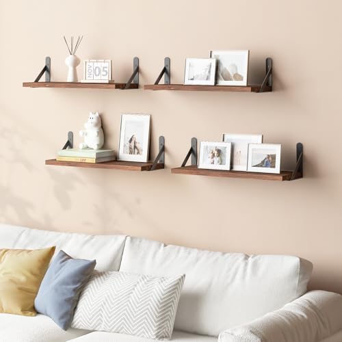 YGEOMER 16.5in Floating Shelves for Wall, Dark Carbonized Pine Set of 6