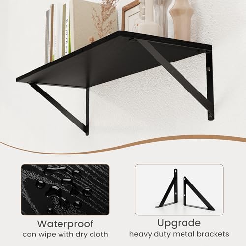 Heimlove Black Deep Floating Shelves for Wall, 24W x 8D Wood Wall Shelves Set of 2, Wide Floating Bookshelf for Living R