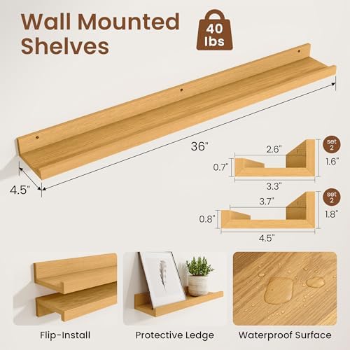 Heimlove Picture Ledge Shelf,36 inch Long Floating Shelves for Wall Set of 4,Picture Shelf with Lip for Wall Decor,Livin