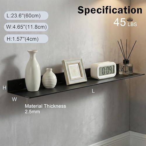 Z metnal Wall Shelf, Long Floating Shelves, Metal Hanging Shelf for Living Room Kitchen Storage Entry, Aluminum, Wall Mo