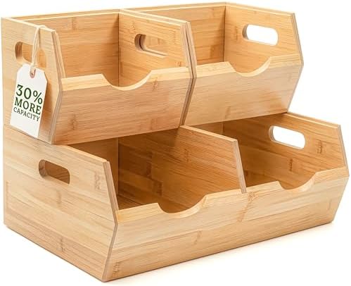 HOMESTEAD Extra Large Bamboo Pantry Storage Bins – 30% Larger, Stackable Potato Onion Storage Bin, Pantry Organizers and