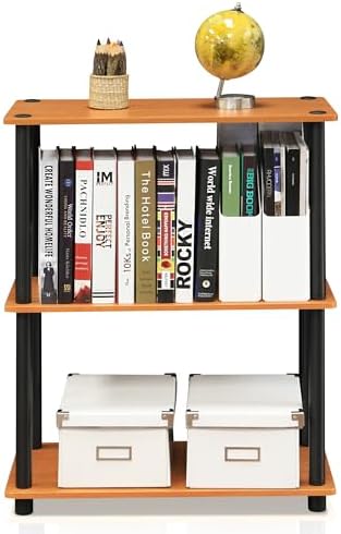 Furinno TURN-N-TUBE Storage Shelves, 3-Tier Book Shelf, Corner Shelf, Toolless Open Shelves, for Organization and Storag
