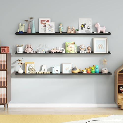 Axeman Picture Ledge Shelf, 72 Inch Black Floating Shelves Set of 3