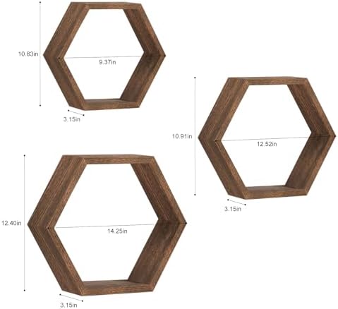 Hexagon Floating Shelves Set of 6, Paulownia Wood Honeycomb Wall Shelf
