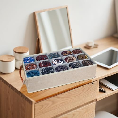 Lukeline Belt Organizer for Closet, Tie Storage Organizer Bins with 15 Compartments Drawer Organizer, Linen Closet Organ